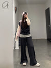 SWAYING 25 Early Spring Hanging Sleeve Colorblock Pullover SW-SW25PS1T03-HEIHUI Black and Gray SW25PS1T03
